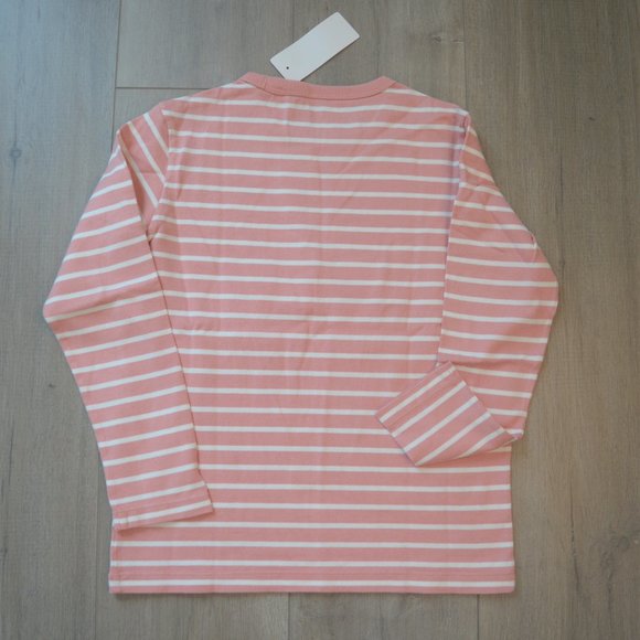Uniqlo Kids Striped Pink Crew Neck Long Sleeve Tee - Picture 2 of 2